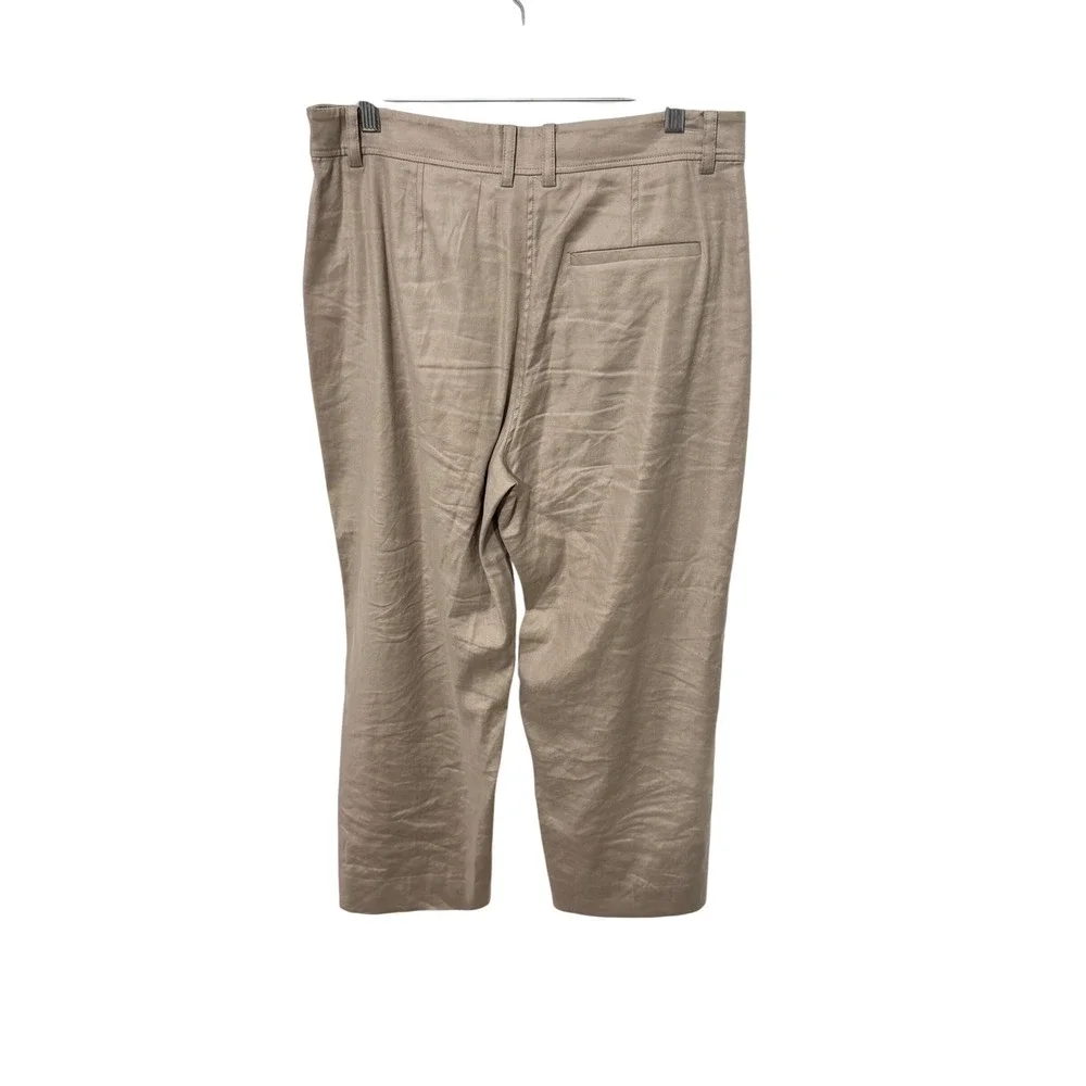 The Reset R Label Pleated Trousers Womens M Tan Linen Blend High Rise Cropped